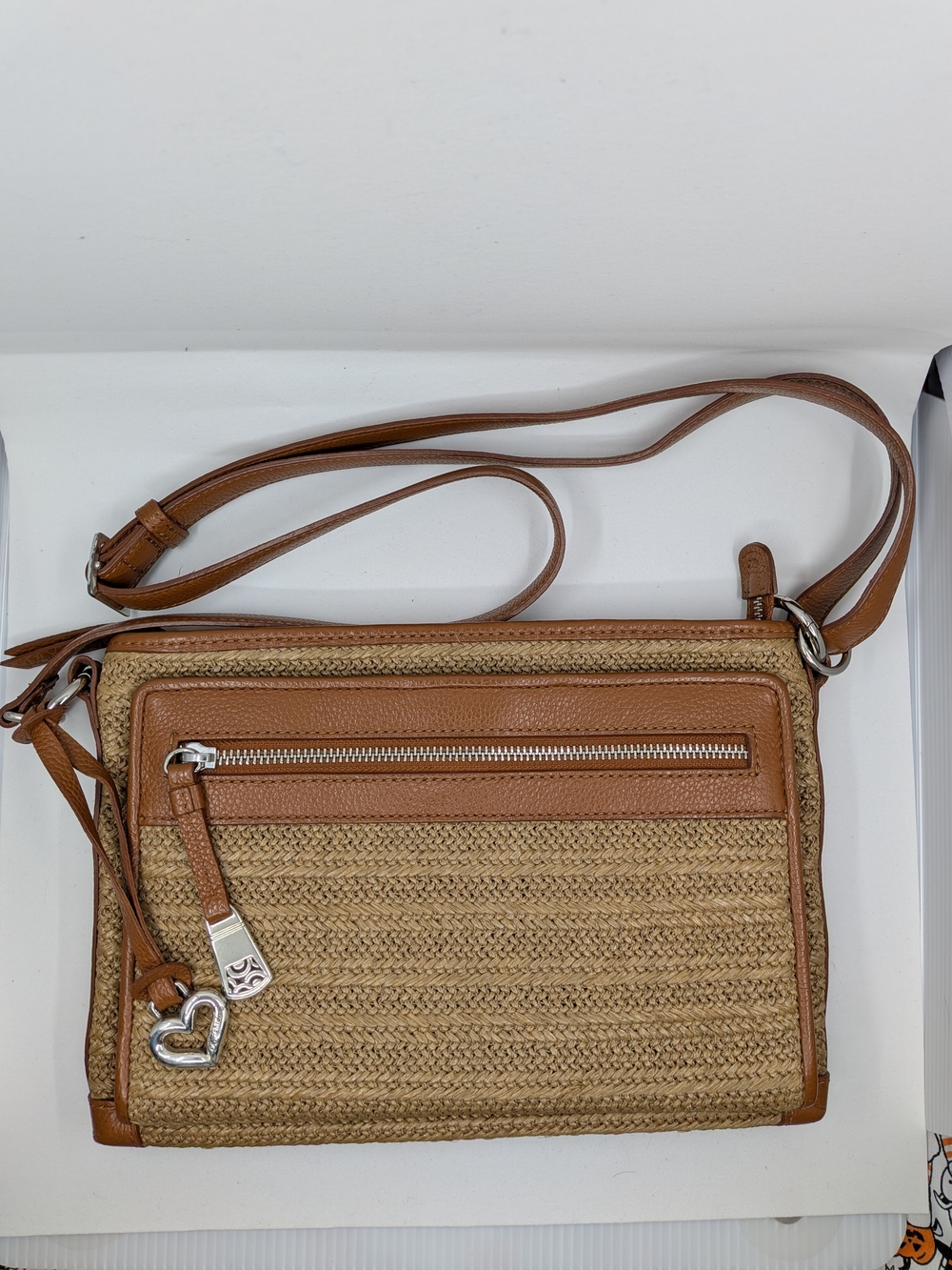 Brighton Brooklyn Straw & Leather Crossbody Organizer Bag